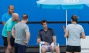 Andy Murray trains ahead of his fourth round match against Bernard Tomic on Monday