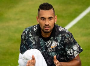 Nick Kyrgios reacts at Queen's