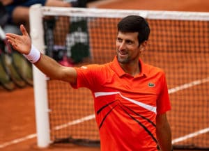 Novak Djokovic gestures at French Open