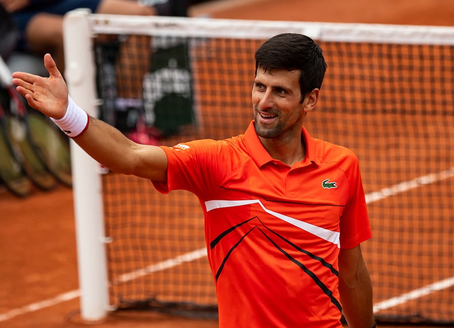 Novak Djokovic gestures at French Open