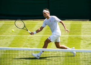 Roger Federer practises at Wimbledon 2019