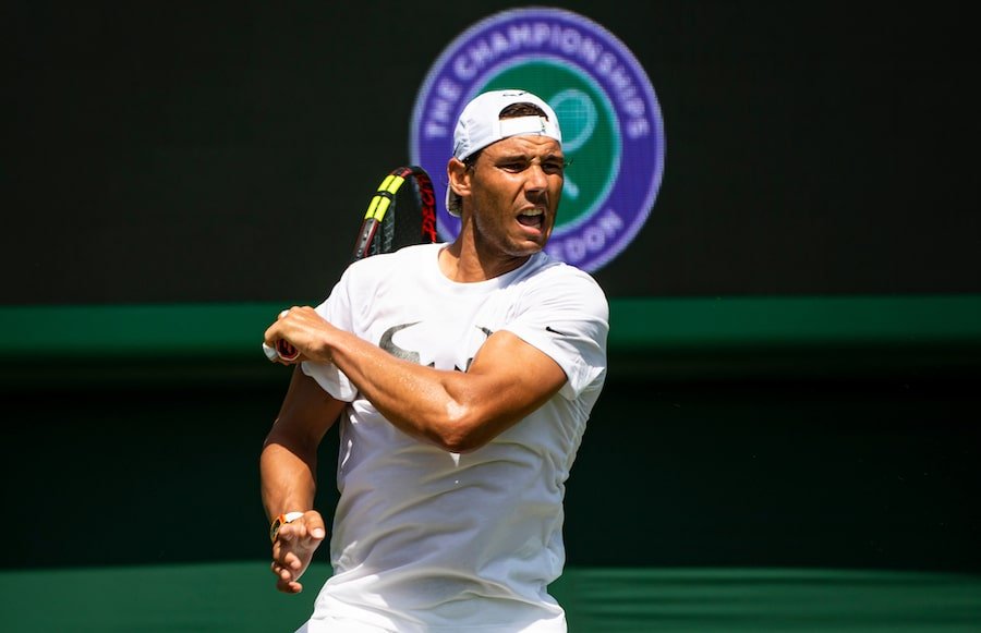 Rafa Nadal practises at Wimbledon 2019
