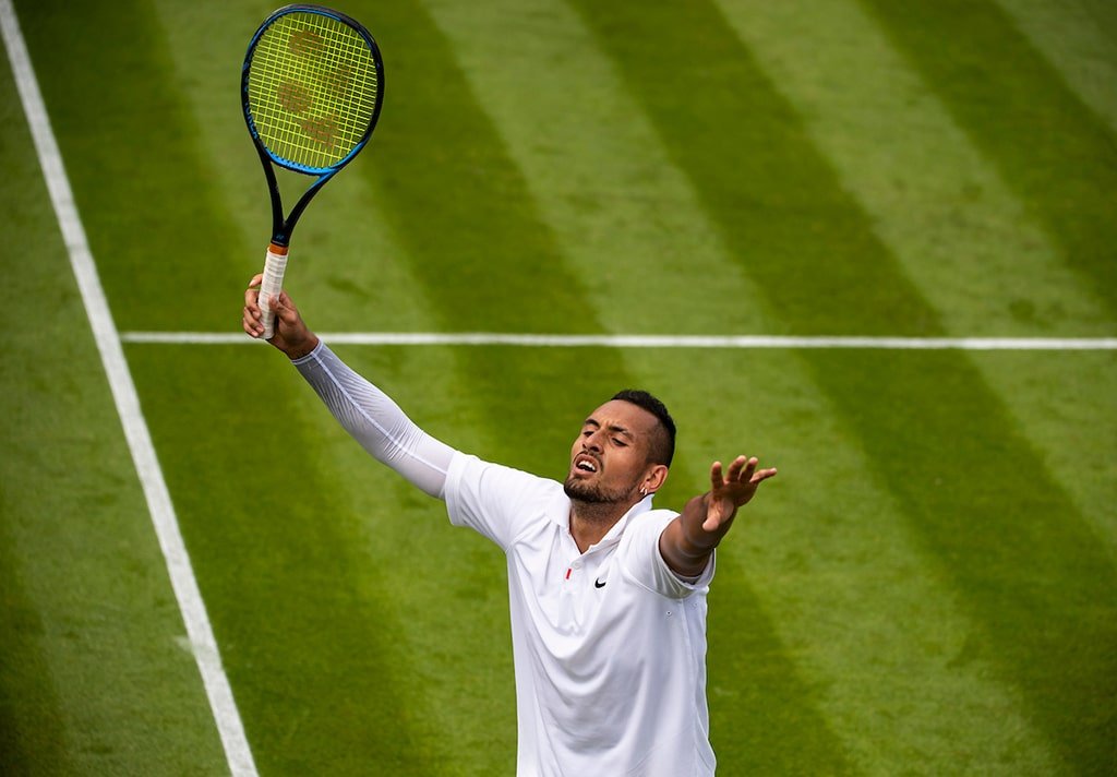 Nick Kyrgios celebrates at Wimbledon