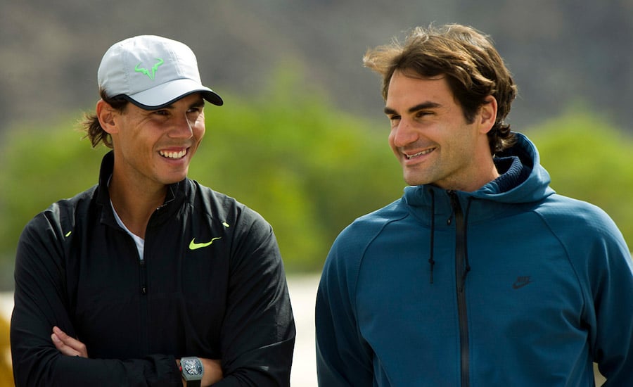Roger Federer and Rafael Nadal talking
