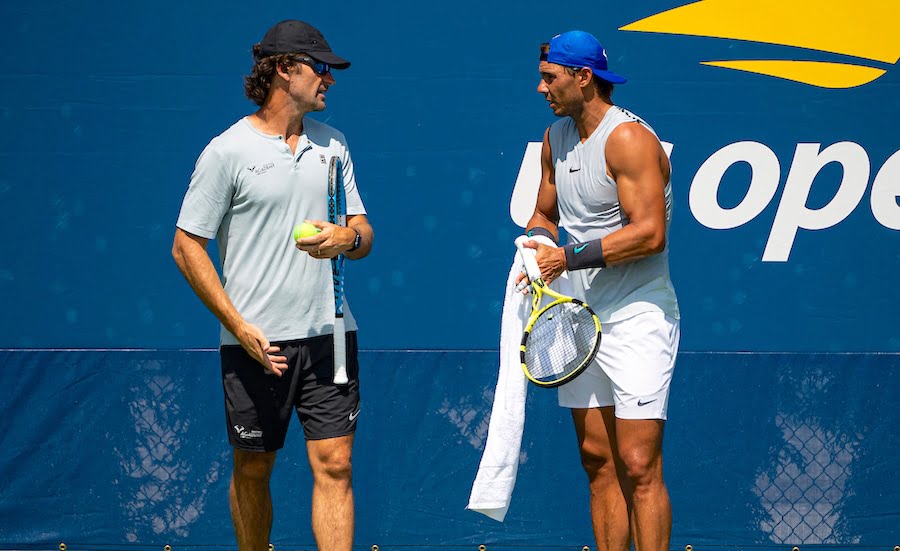 Rafa Nadal with coach Carlos Moya at US Open 2019.jpg