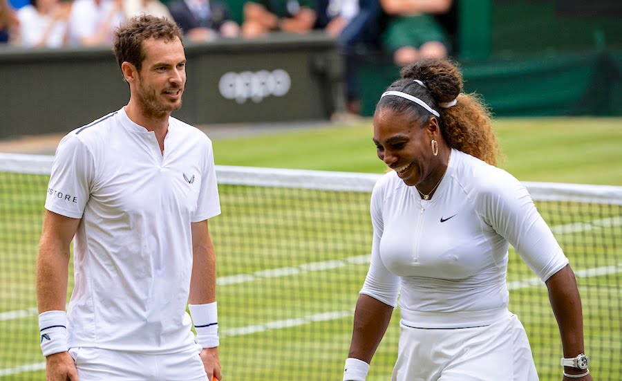 Andy Murray laughs with Serena Williams Wimbledon 2019