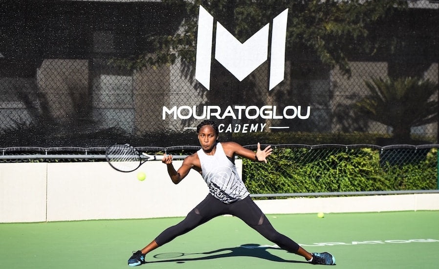 Coco Gauff practises at Mouratoglou Academy