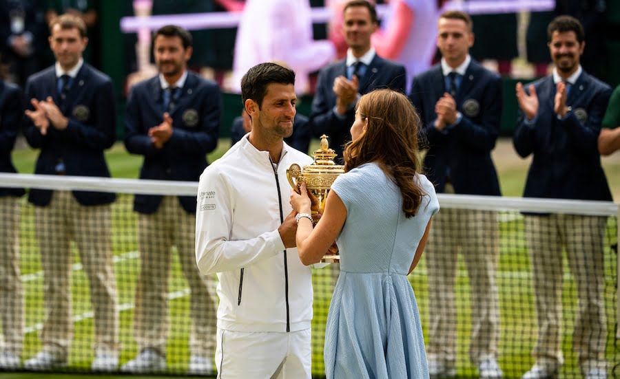 Novak Djokovic receives Wimbledon trophy from Kate Middleton. Tickets for Wimbledon 2020 close today