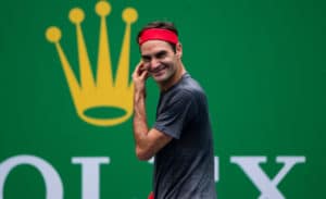 Roger Federer laughs practise Shanghai 2019