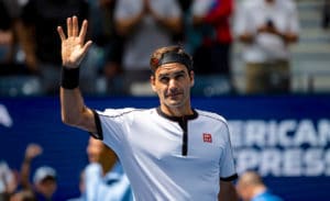 Roger Federer waves at US Open 2019