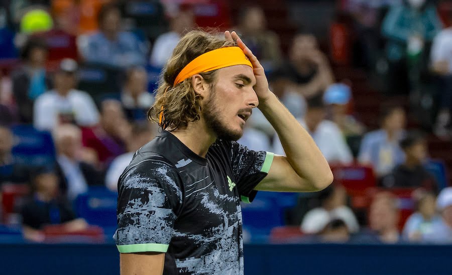 Stefanos Tsitsipas looks upset in Shanghai loss.jpg