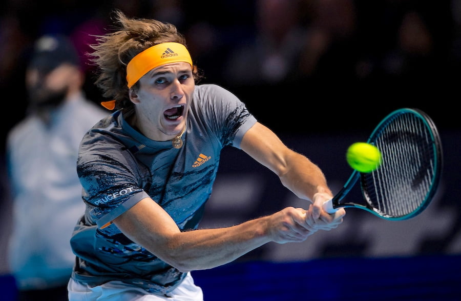 Alexander Zverev stretches for backhand