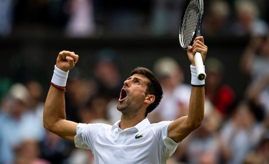 Novak Djokovic celebrates another victory at Wimbledon 2019