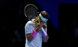 Rafa Nadal ATP Finals 2019 head in hands