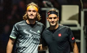 Roger Federer and Stefanos Tsitsipas at ATP Finals 2019