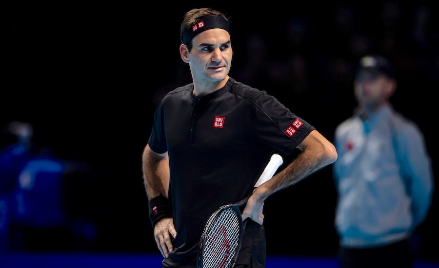 Roger Federer hand on hips ATP Finals 2019