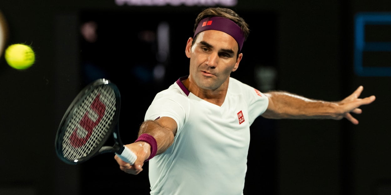 Roger Federer stretching for backhand