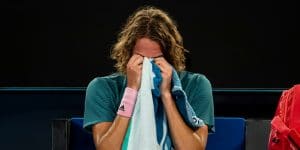 Stefanos Tsitsipas crying after Rafael Nadal defeat