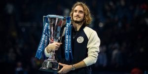 Stefanos Tsitsipas with ATP Finals trophy