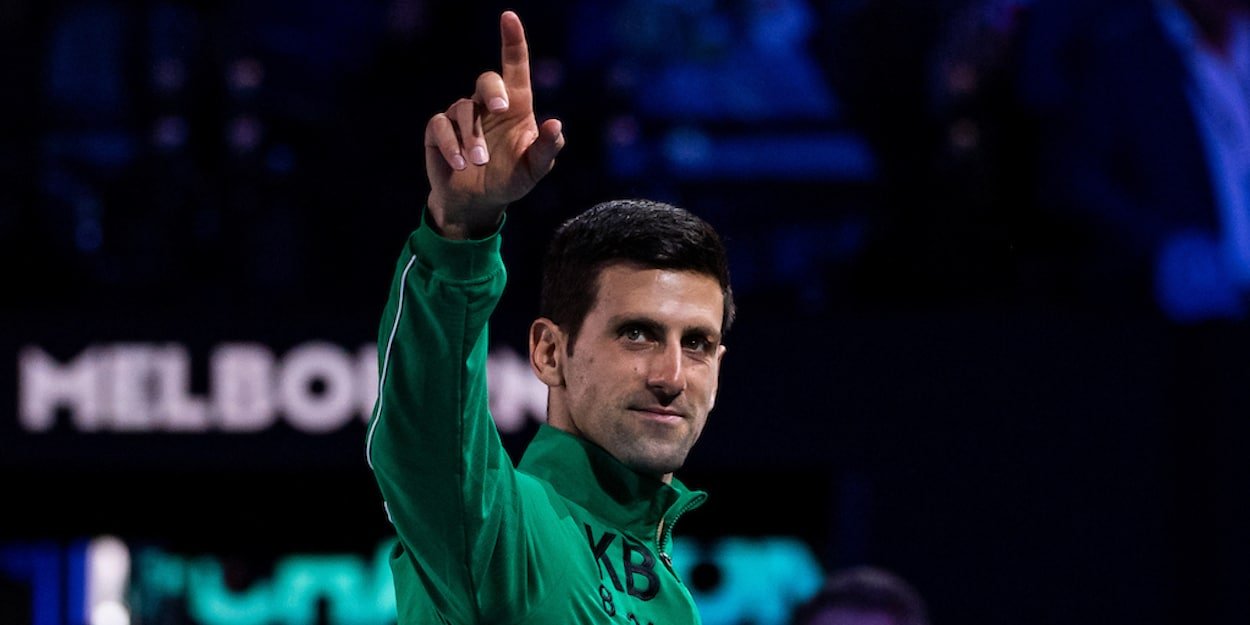 Novak Djokovic celebrates winning Australian Open 2020