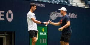 Novak Djokovic with coach at US Open 2019