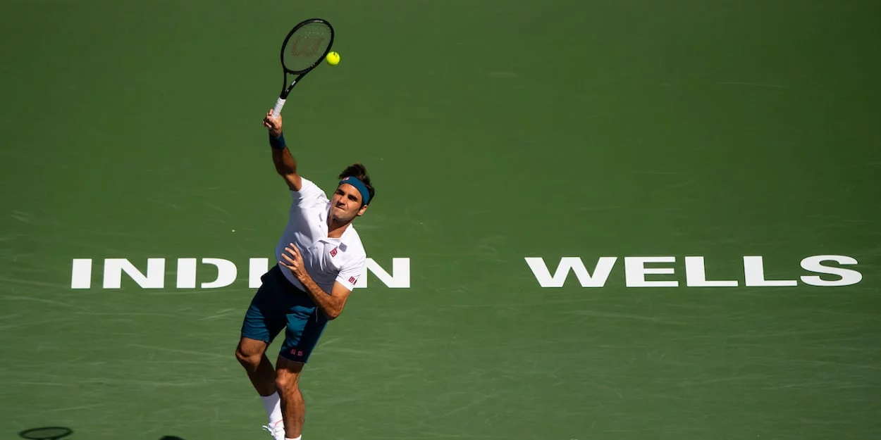Roger Federer serves at Indian Wells