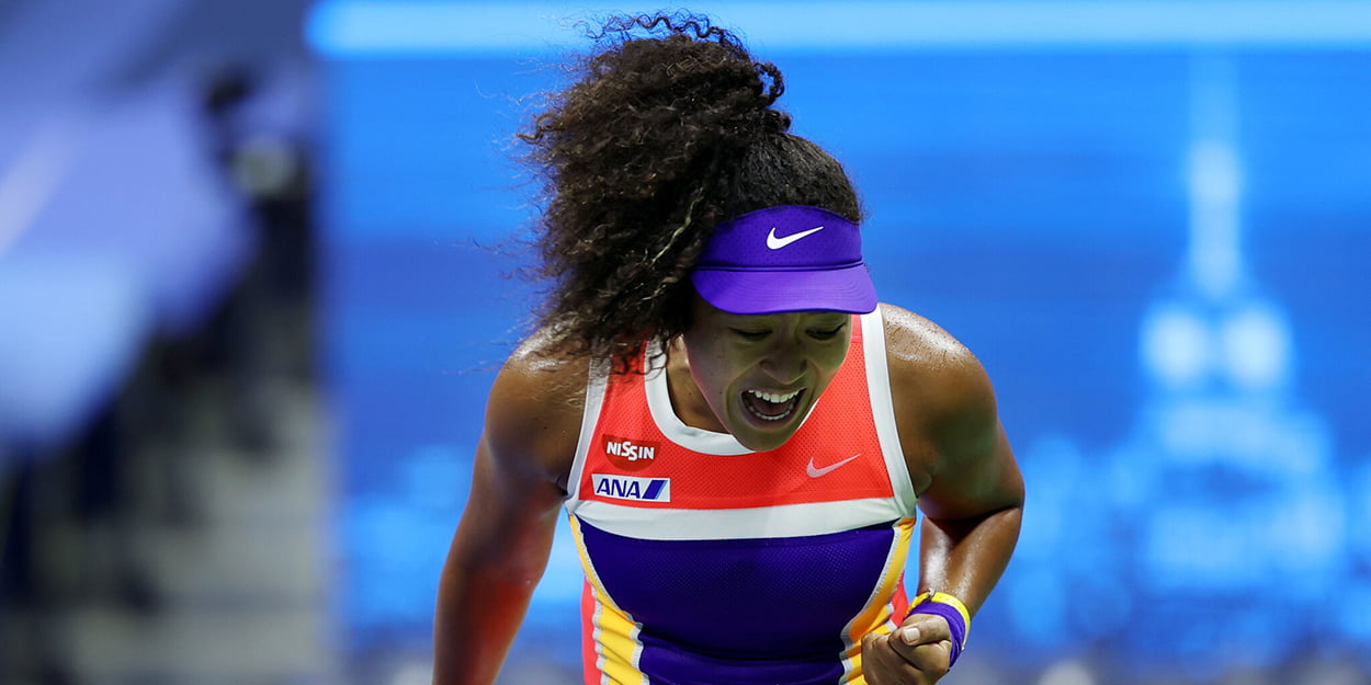 Naomi Osaka celebrates at US Open