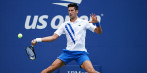 Novak Djokovic forehand at US Open