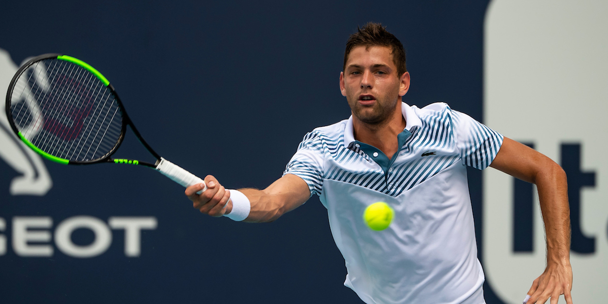 Filip Krajinovic plays a forehand