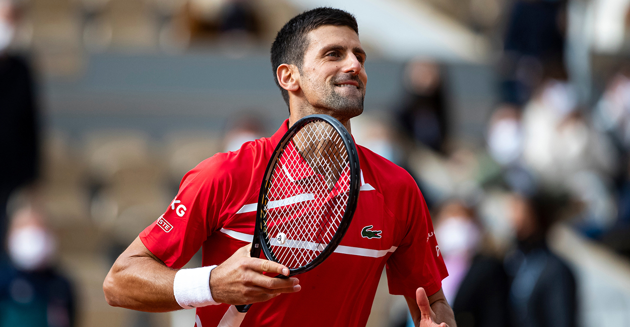 Novak Djokovic celebrates at Roland Garros