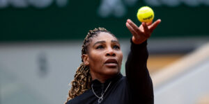Serena Williams serves at French Open 2020