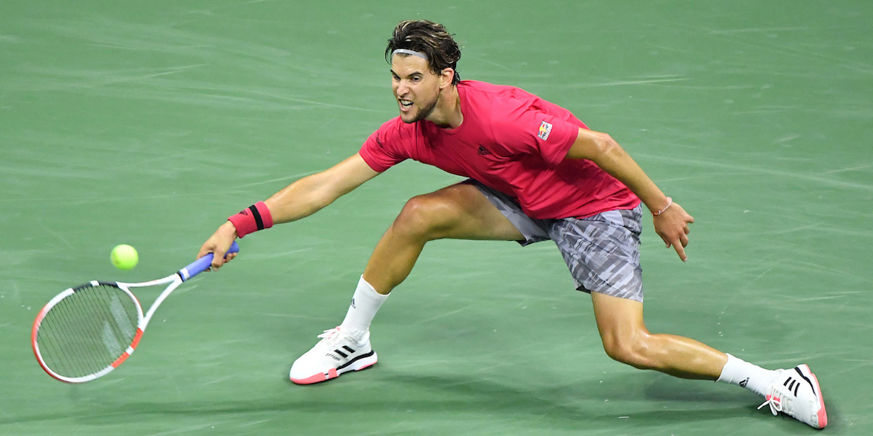 Dominic Thiem stretches for a forehand at the 2020 US Open