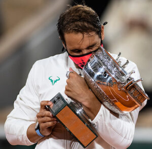 Rafa Nadal hugs trophy at French Open 2020