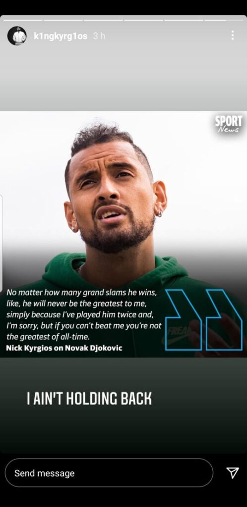 Kyrgios Instagram Djokovic