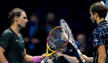 Beating the best - Rafael Nadal congratulates Daniil Medvedev at the O2 after the Russian claimed his first victory over the Spaniard