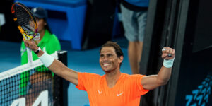 Rafa Nadal celebrates at Australian open 2021