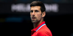 Novak Djokovic looks on at ATP Cup