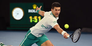 Novak Djokovic stretching for all Australian Open final