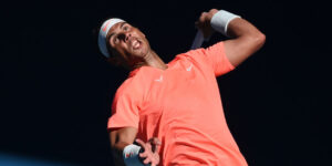 Rafael Nadal in serving action