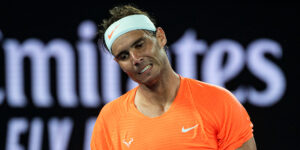 Rafael Nadal reacting at Australian Open