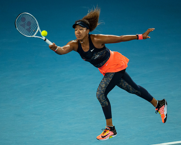 Naomi Osaka hits a forehand at 2021 Australian Open