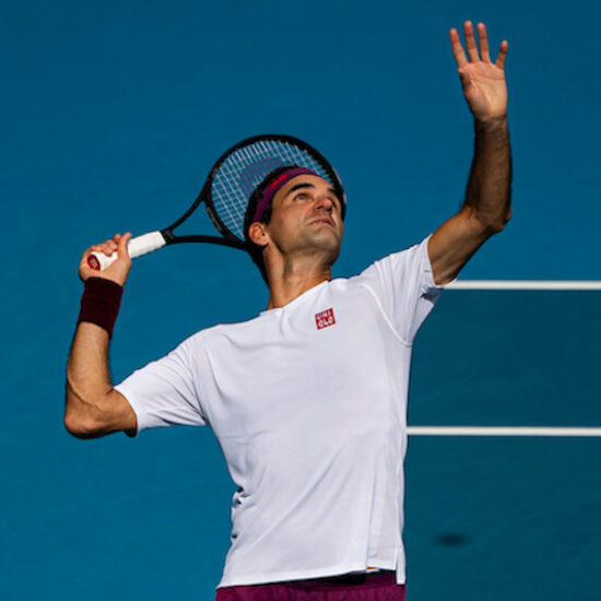 Roger Federer serving Australian Open 2020