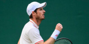 Andy Murray celebrates at Wimbledon Djokovic