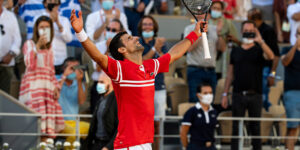 Novak Djokovic celebrates French Open