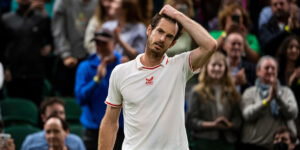 Andy Murray reacts at Wimbledon