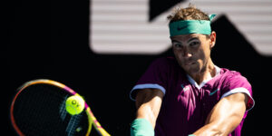 Rafael Nadal hits backhand at Australian Open