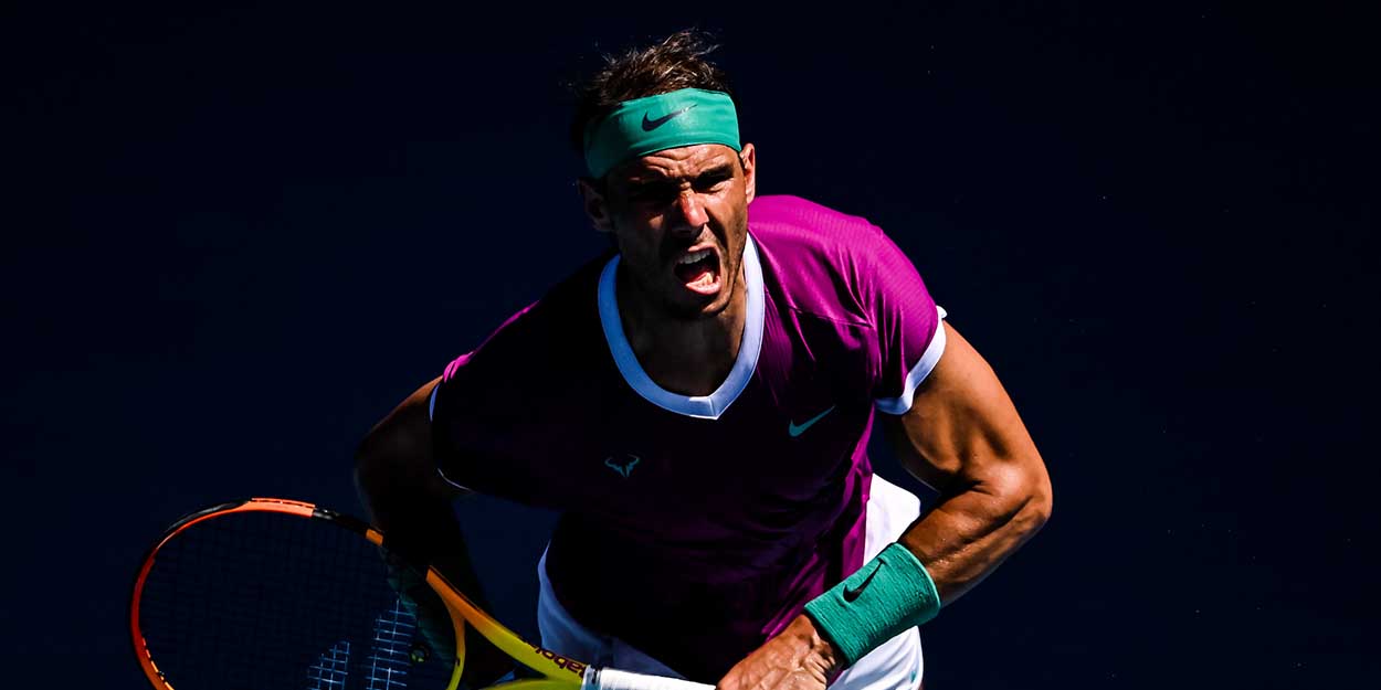 Rafael Nadal serves at 2022 Australian Open