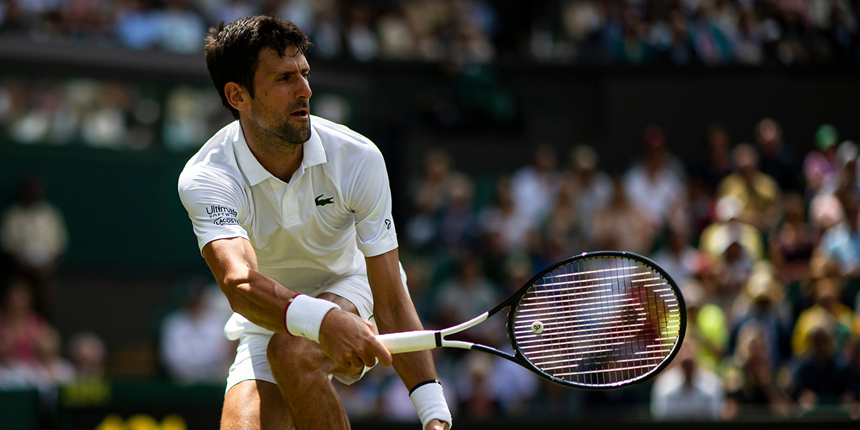 Novak Djokovic stooping at Wimbledon 2019