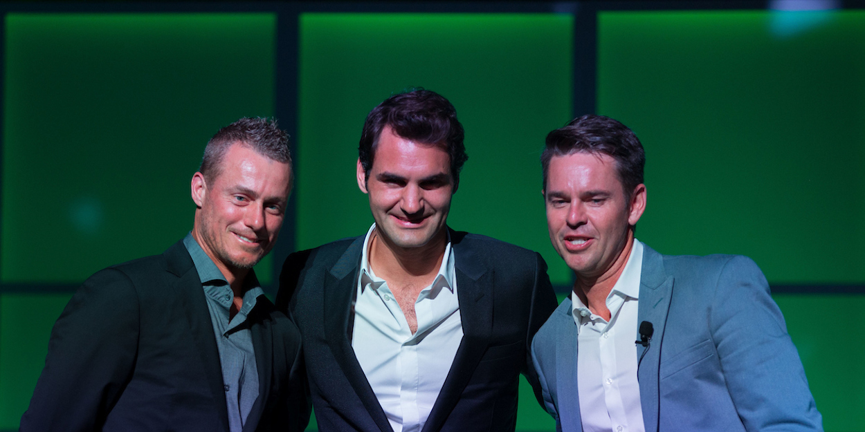 Lleyton Hewitt (AUS), Roger Federer (SUI) and Todd Woodbridge