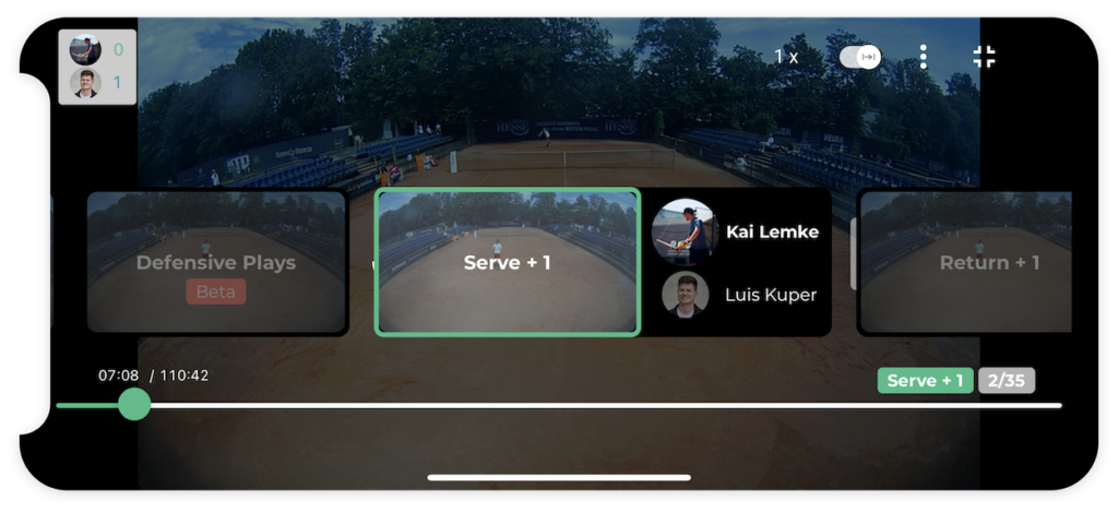 Wingfield connected tennis court Video player App Screen
